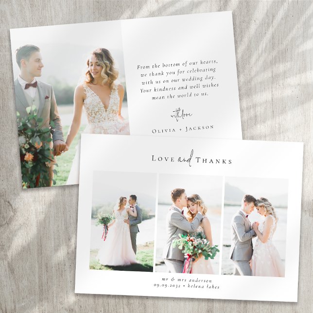 Romantische Kalligrafie-Skript Multiple Foto Hochz Dankeskarte (Von Creator hochgeladen)