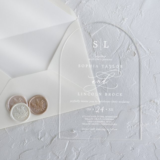 Romantische Kalligrafie White Classic Moderne Hoch Acryleinladungen (Romantic Calligraphy White Classic Modern Wedding Acrylic Invitations)