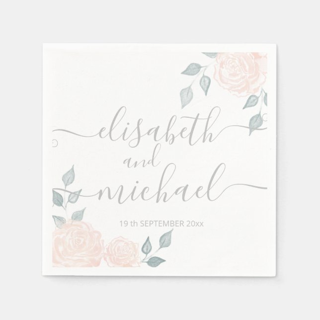 Romantische Kalligraphie Aquarellboho Rose Serviette (Vorderseite)