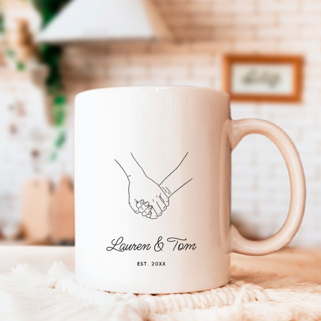 Romantische Kalligraphie Hand in Hand Kaffeetasse (Von Creator hochgeladen)