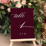 Romantische Kalligraphie Hochzeit Nummer 1, Burgun Tischnummer<br><div class="desc">Tabelle 1. Bitte Karo alle verfügbaren Nummern. | Romantische und elegante Wirble Kalligraphie Hochzeitskalibrierung Tischnummer mit Monogrammen. Für eine weiter gehende Anpassung dieses Designs klicken Sie bitte auf den BUTTON BLAU DESIGN TOOL oben!</div>