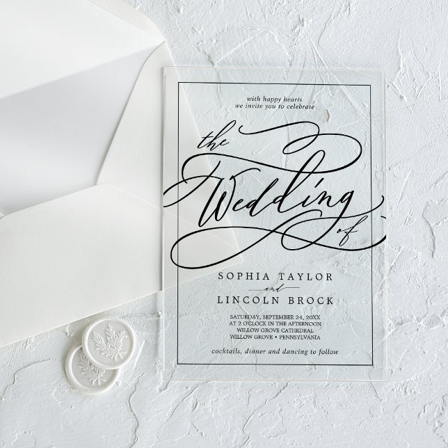 Romantische Kalligraphie Moderne einfache Hochzeit Acryleinladungen (Romantic Calligraphy Modern Simple Elegant Wedding Acrylic Invitations)