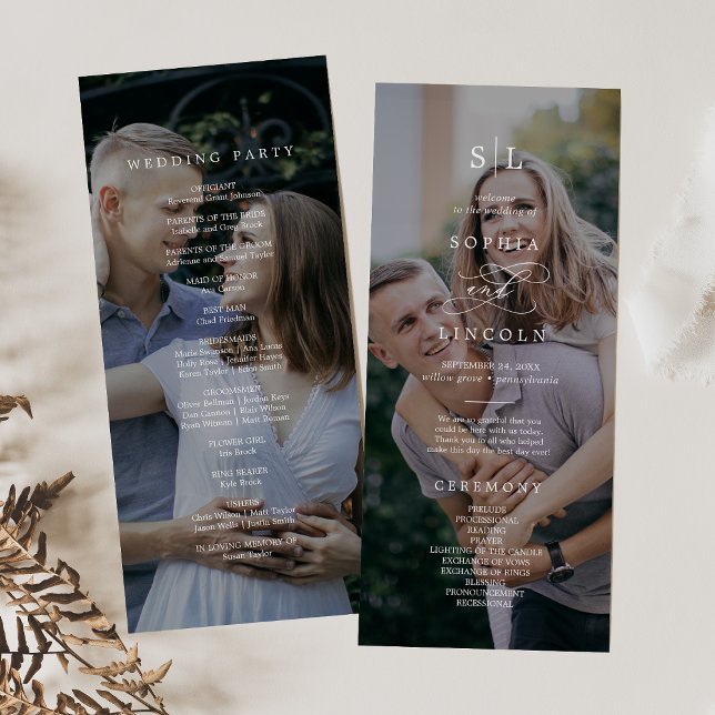 Romantische Kalligraphie Monogram Dark Foto Weddin Programm (Von Creator hochgeladen)