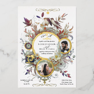 Romantische Kalligraphie Monogram Foto Wedding Folieneinladung
