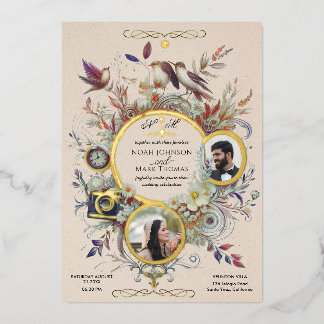Romantische Kalligraphie Monogram Foto Wedding Folieneinladung