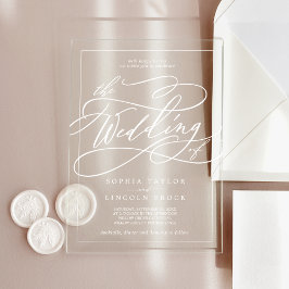 Romantische Kalligraphie Weißes Einfaches Hochzeit Acryleinladungen