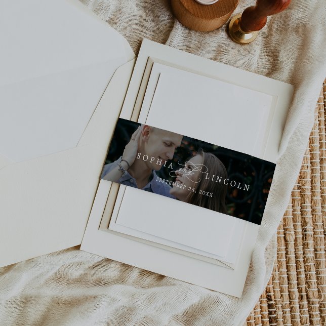 Romantische kalligraphische Dunkle Foto-Overlay-Ho Einladungsbanderole (Von Creator hochgeladen)