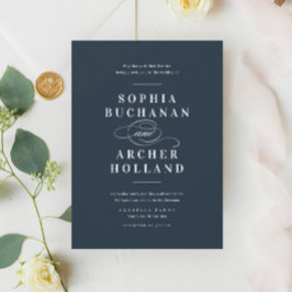 Romantische kalligraphische Navy Blue Elegante Hoc Einladung