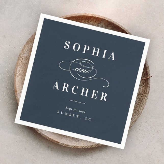 Romantische kalligraphische Navy Blue Elegante Hoc Serviette (Von Creator hochgeladen)