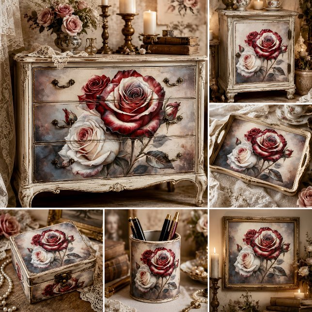 Romantische Karmesinrose Dekupage Seidenpapier (Romantic Crimson Rose Decoupage Tissue Paper)