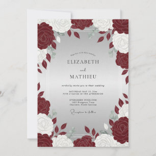 Romantische karmesinrote weiße Rosenhochzeit Einladung