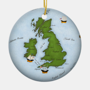 Romantische Karte Großbritannien mit Segelschiffe Keramik Ornament