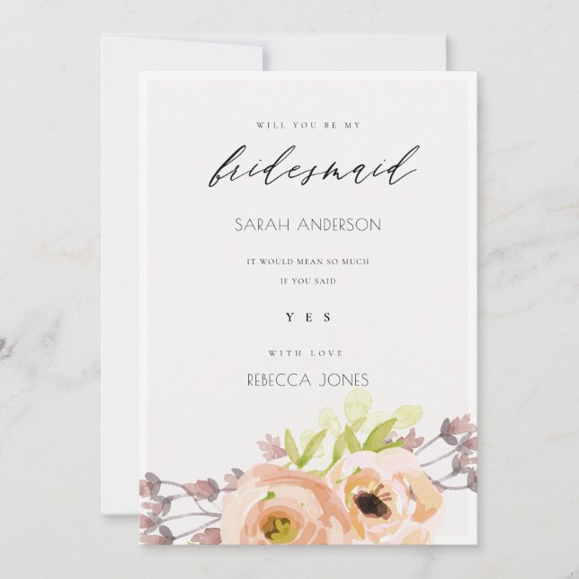 ROMANTISCHE KARTE, LILA, BLUE FLORAL BRIDESMAID CA EINLADUNG (Vorderseite)