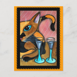 Romantische Kat- und Weinbrille Postkarte