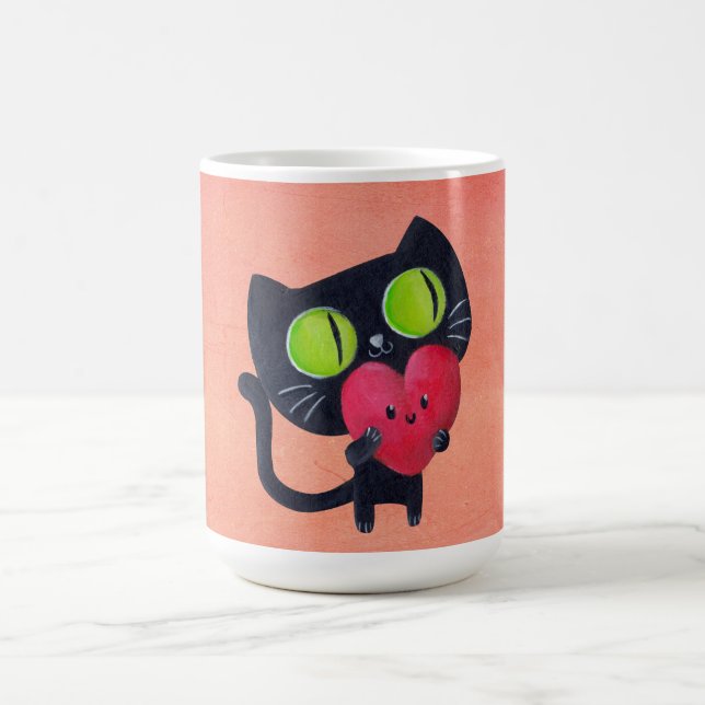 Romantische Katze, die rotes niedliches Herz Kaffeetasse (Mittel)