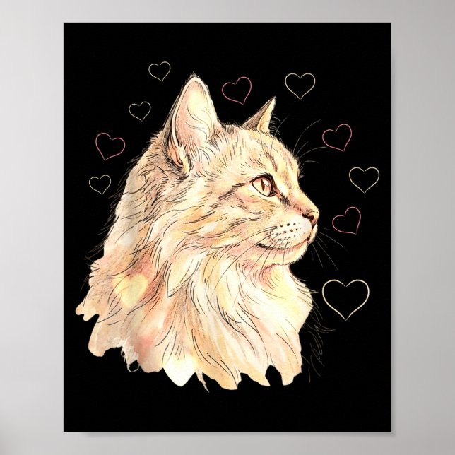 Romantische Katze Valentinstag mit weichem Herzen  Poster (Vorne)