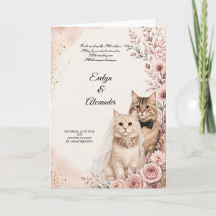 Romantische Katzenhochzeit rosa Rosen Wasserfarben Karte