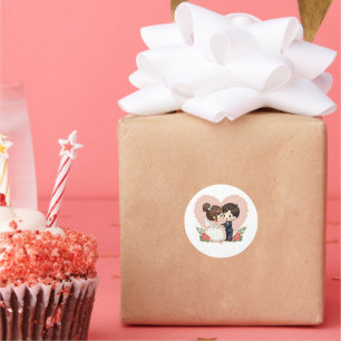 Romantische Kawaii Retro Wedding - Chibi Art Runder Aufkleber