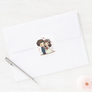 Romantische Kawaii Vintage Wedding - Chibi Art Runder Aufkleber