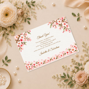 Romantische Kirschblüten-Hochzeit Dankeskarte