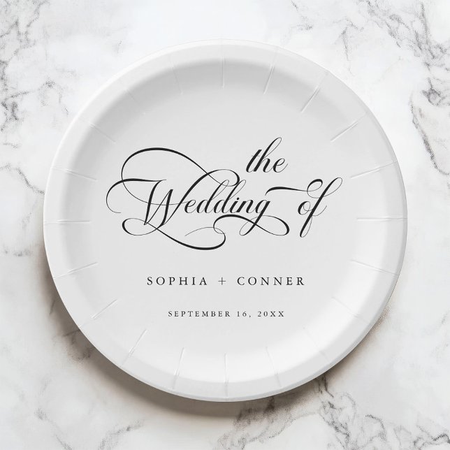Romantische klassische Kalligrafie Hochzeit Schwar Pappteller (Von Creator hochgeladen)