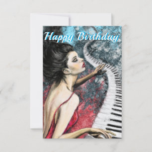 Romantische Klaviermusik Lady in Red Birthday Card