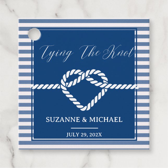 Romantische Knot Nautical Navy Blauer Streifen Hoc Geschenkanhänger (Vorderseite)