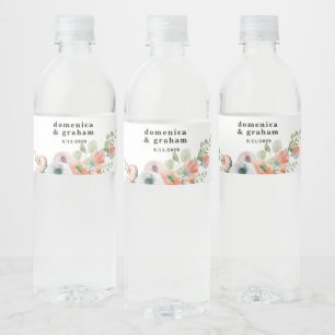 Romantische Korallen Blumen Hochzeit Wasserflaschenetikett
