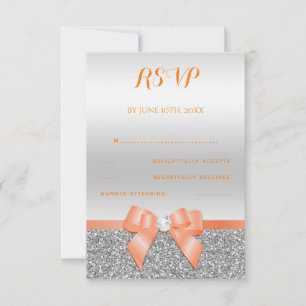 Romantische Korallen-Schleife und silberner Glitte RSVP Karte