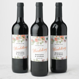 Romantische Korallenhochzeit Weinetikett
