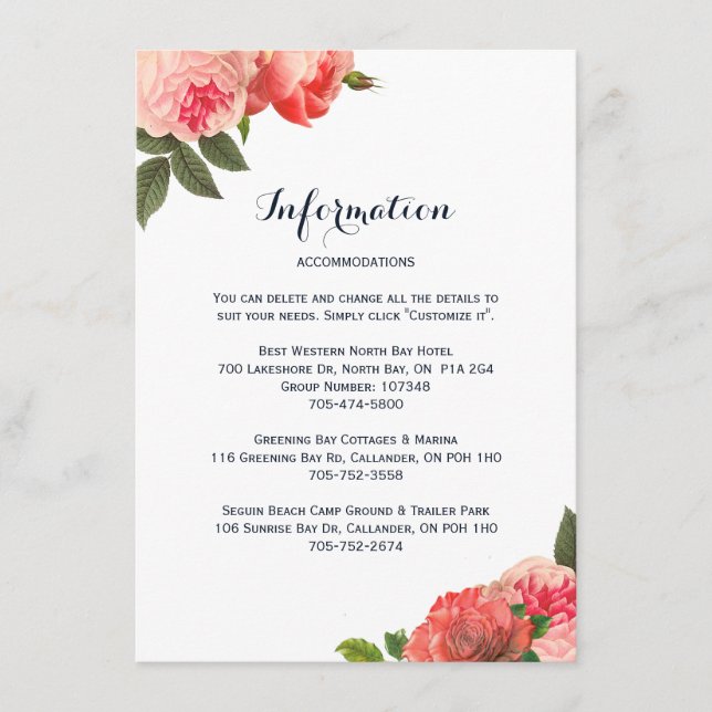 Romantische Korallenpeonie-Detailkarten Begleitkarte (Vorderseite)