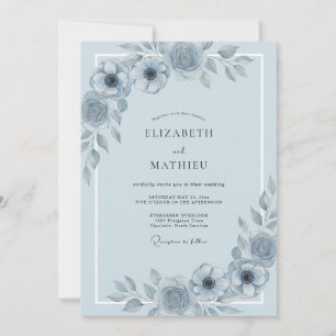 Romantische Kornblumen-Pfingstrosen-Hochzeit Einladung