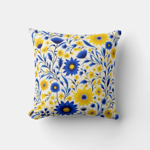 Romantische Kornblumenblaue und Gelbe Blumen Kissen