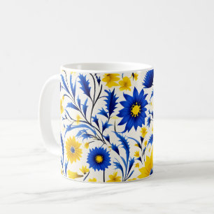 Romantische Kornblumenblaue und Gelbe Blüten Kaffeetasse