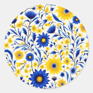 Romantische Kornblumenblaue und Gelbe Blüten Runder Aufkleber