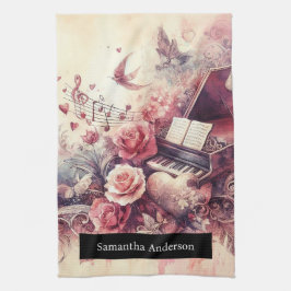 Romantische Küche: Abstraktes Herz Piano Musik Geschirrtuch