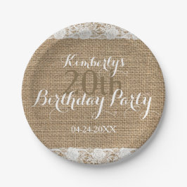Romantische Lace Burlap 20. Geburtstag Paper Telle Pappteller