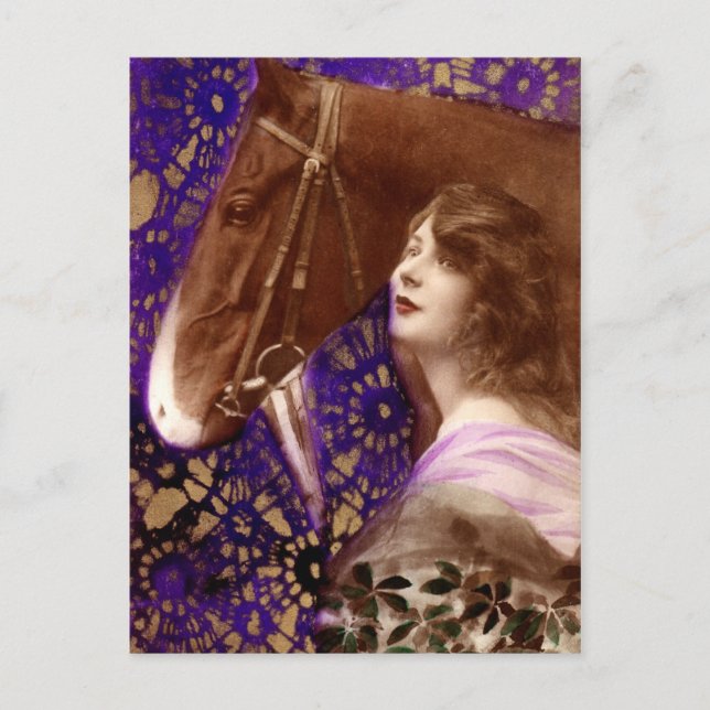 Romantische Lady mit Pferd Postkarte (Vorderseite)