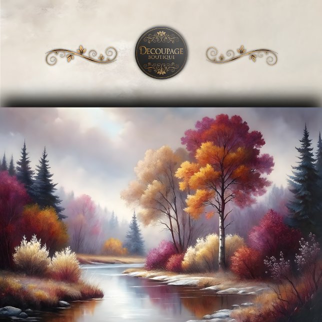 Romantische Landschaft der Herbstflüsse Seidenpapier (Romantic Autumn River Scene Landscape Decoupage Tissue Paper)