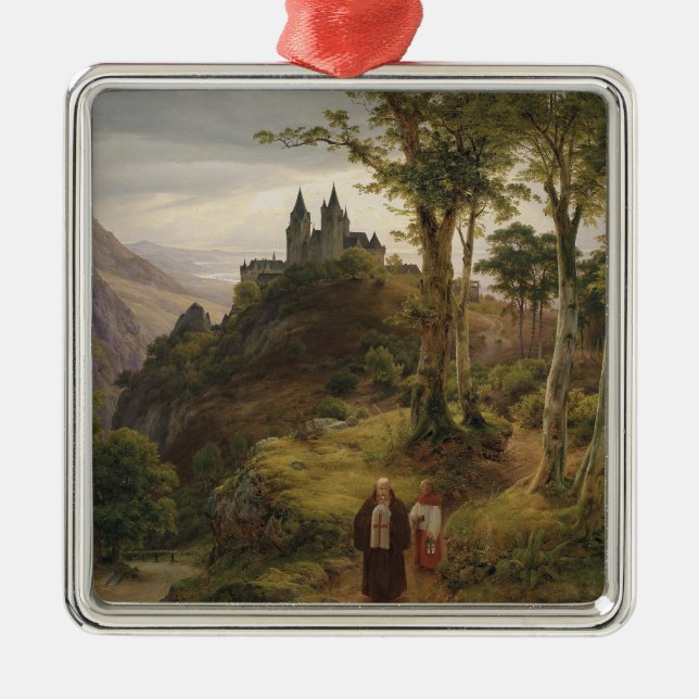 Romantische Landschaft mit Klosteranlage Ornament Aus Metall (Vorne)