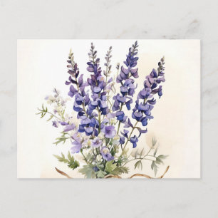 Romantische Larkspur Bouquet Wasserfarben Postkarte