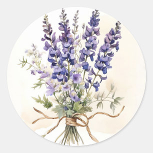 Romantische Larkspur Bouquet Wasserfarben Runder Aufkleber