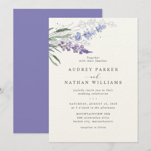 Romantische Lavendel-Aquarell-Blumenhochzeit Einladung