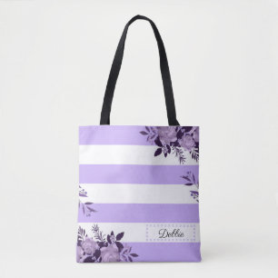 Romantische Lavendel-Blume und Streifen Totbeutel