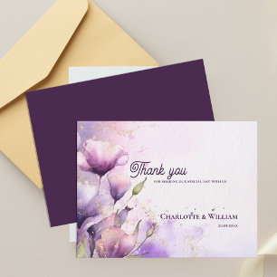 Romantische Lavendel-Blumen-Goldene Hochzeits-Dank Postkarte