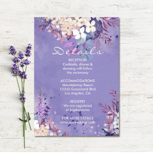 Romantische Lavendel-Hochzeit mit floralen Farben Begleitkarte
