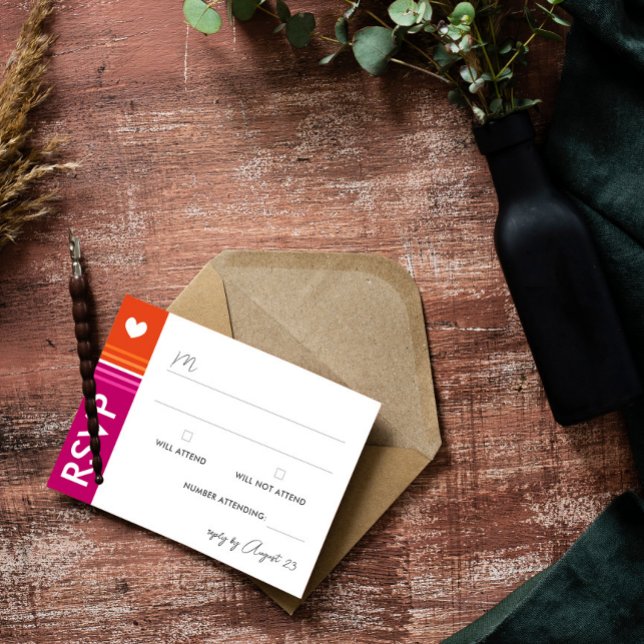 Romantische lesbische Flaggen Hochzeitsszenario RS RSVP Karte (Von Creator hochgeladen)