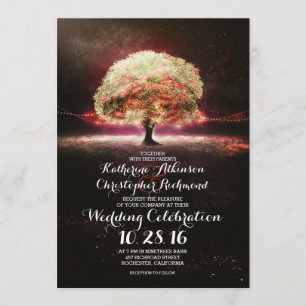 romantische Lichterkette Baum rosa Hochzeitseinlad Einladung