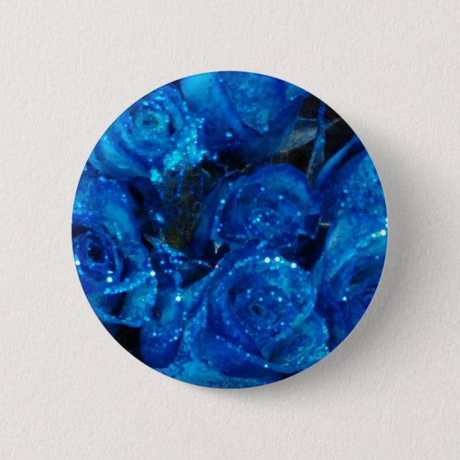 Romantische Liebe Blue Glitzer Glamour Rose Button (Vorderseite)