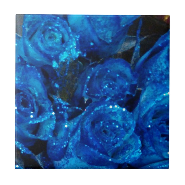Romantische Liebe Blue Glitzer Glamour Rose Fliese (Vorderseite)